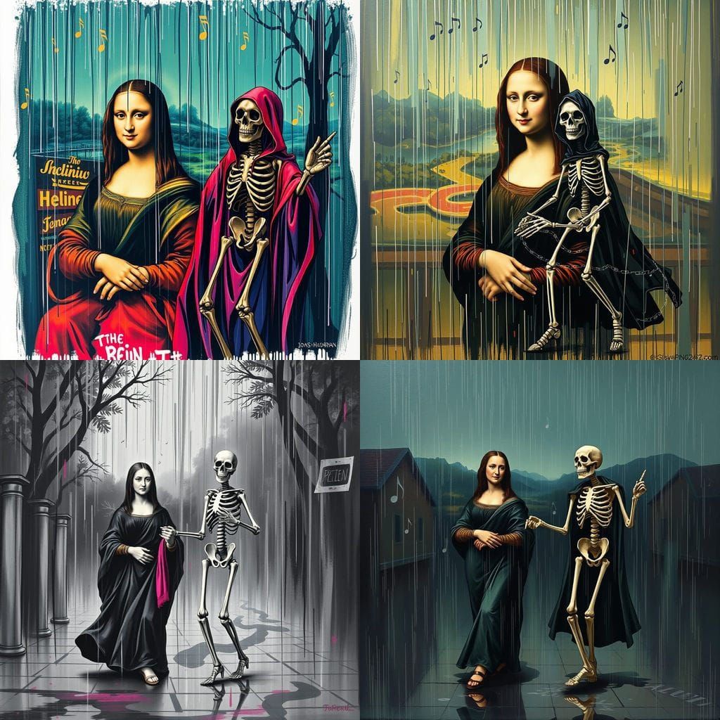 Mona Lisa and Death Dance in Rainy Night
