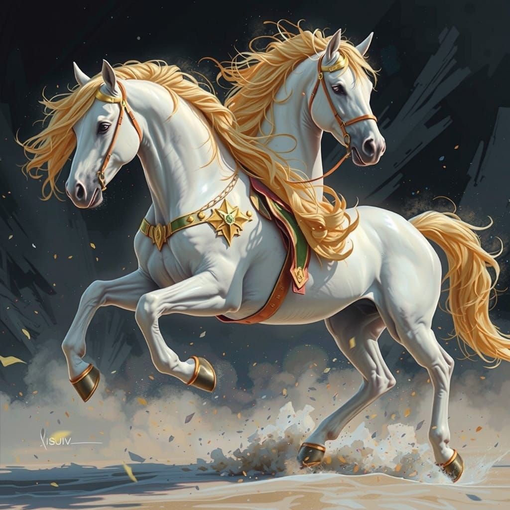 Majestic White Stallion in Mid-Air