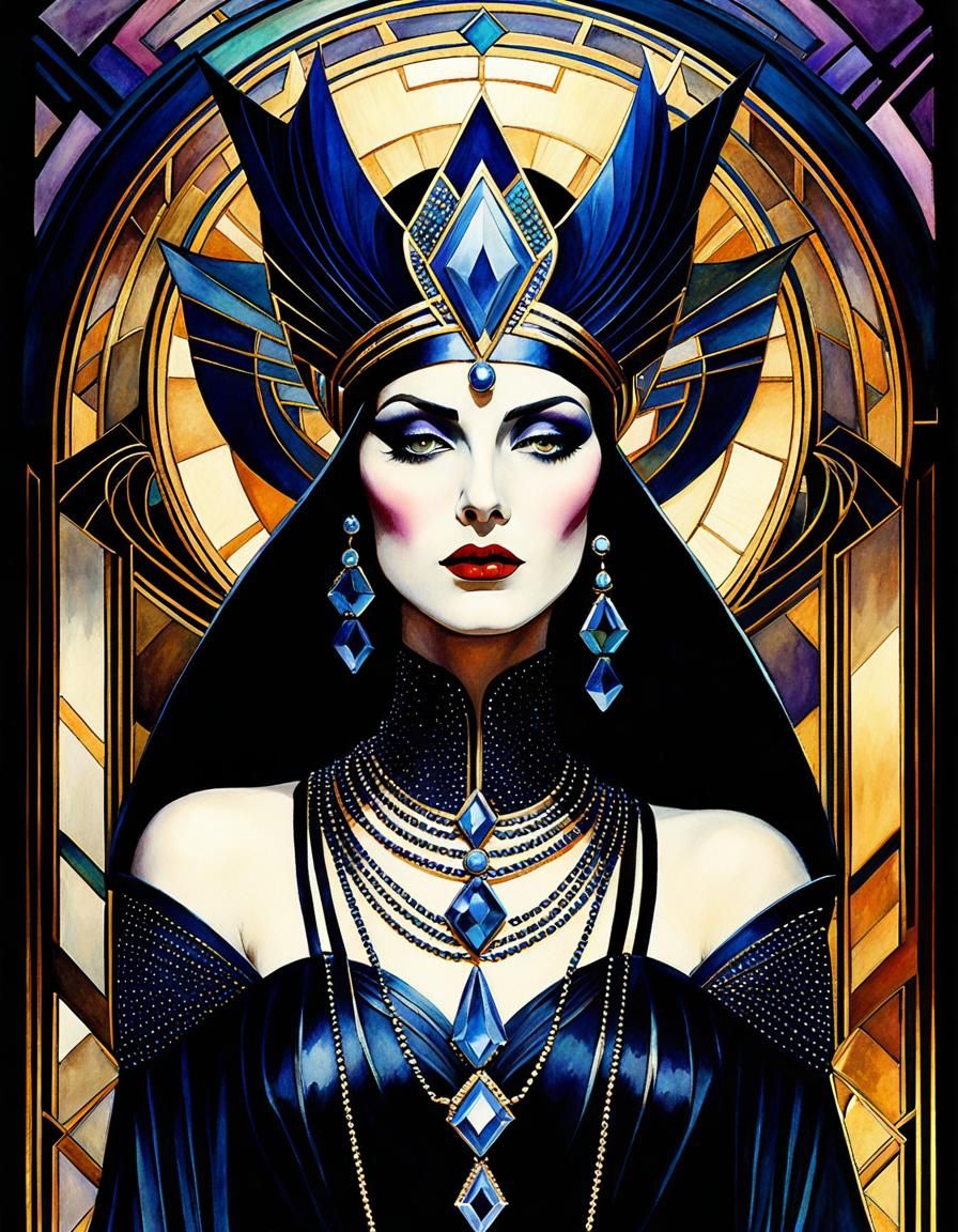Art Deco Evil Queen Portrait in Watercolor