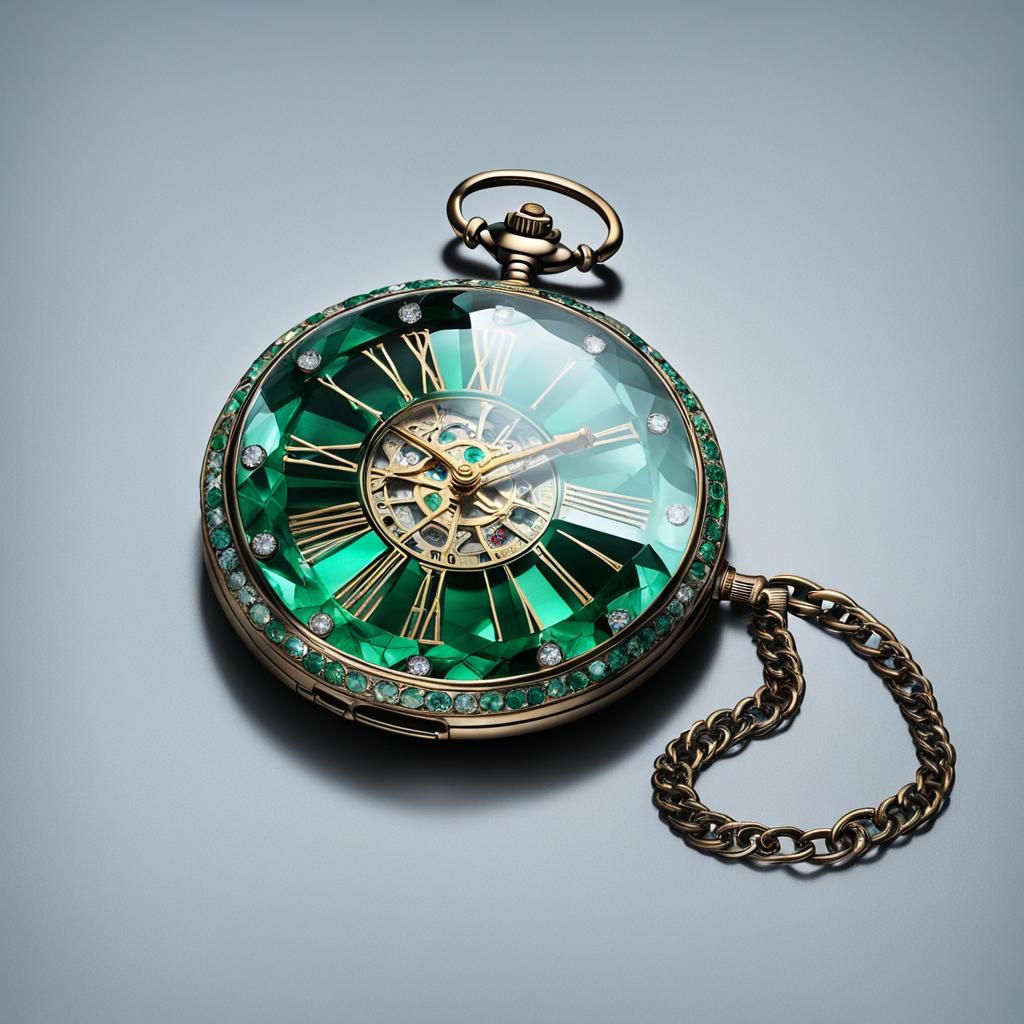 Crystal Pocket Watch with Quartz and Emeralds
