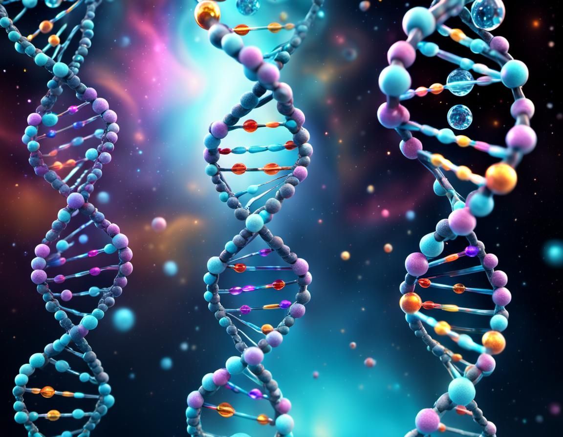 3D model of a DNA structure, detailed molecular level, showing the beauty of the atoms.