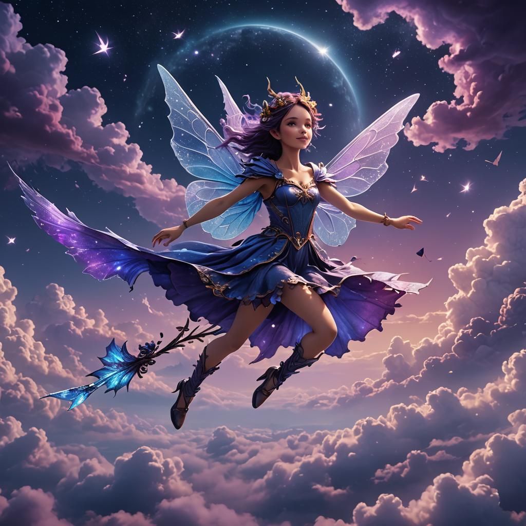 Blue and Purple Fairy Flight at Night