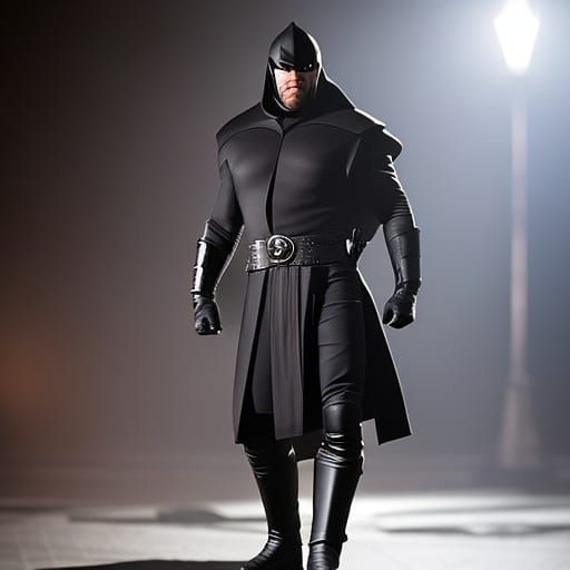 Detailed Dark Vigilante Hero in Quantum Realism