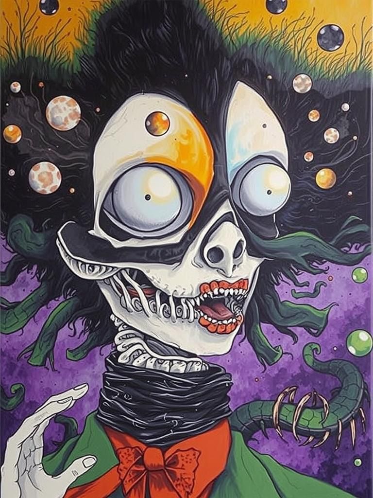 Surreal Oil Painting of Brain Landscape in Distorted, Organi...