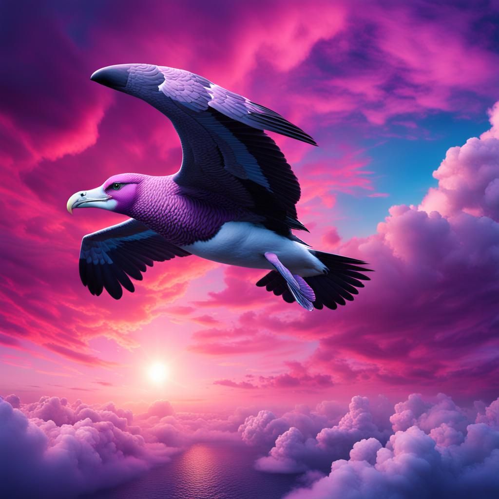 Albatross in Flight Over Magical Sky: Digital Painting