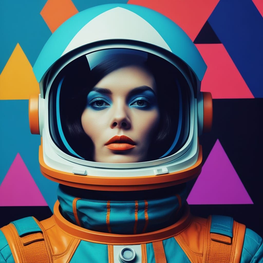 Vibrant 1970s Space Heroine in Pop Art Style