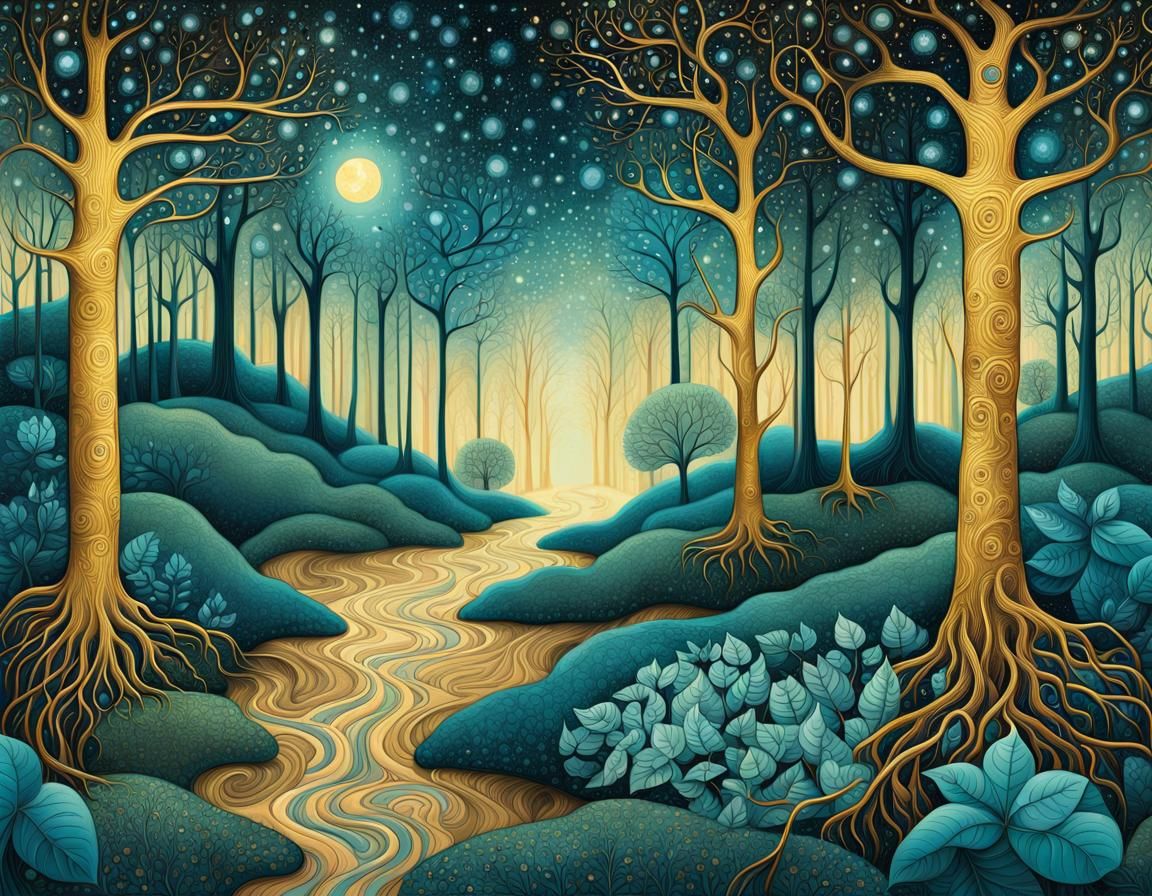 Aquamarine Forest in Golden Light: Art Brut