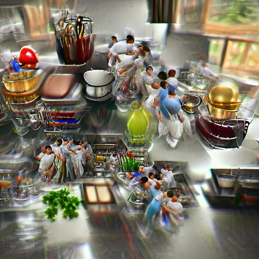 Busy Restaurant Kitchen in Hyperrealism