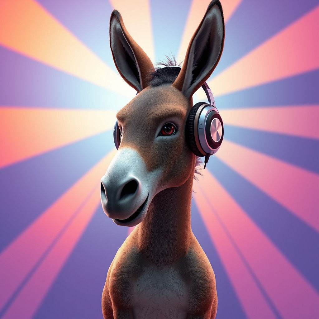 Donkey Character with Headphones in Anime Style