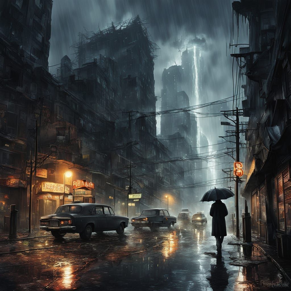 Surreal Gloomy City After Nuclear Explosion