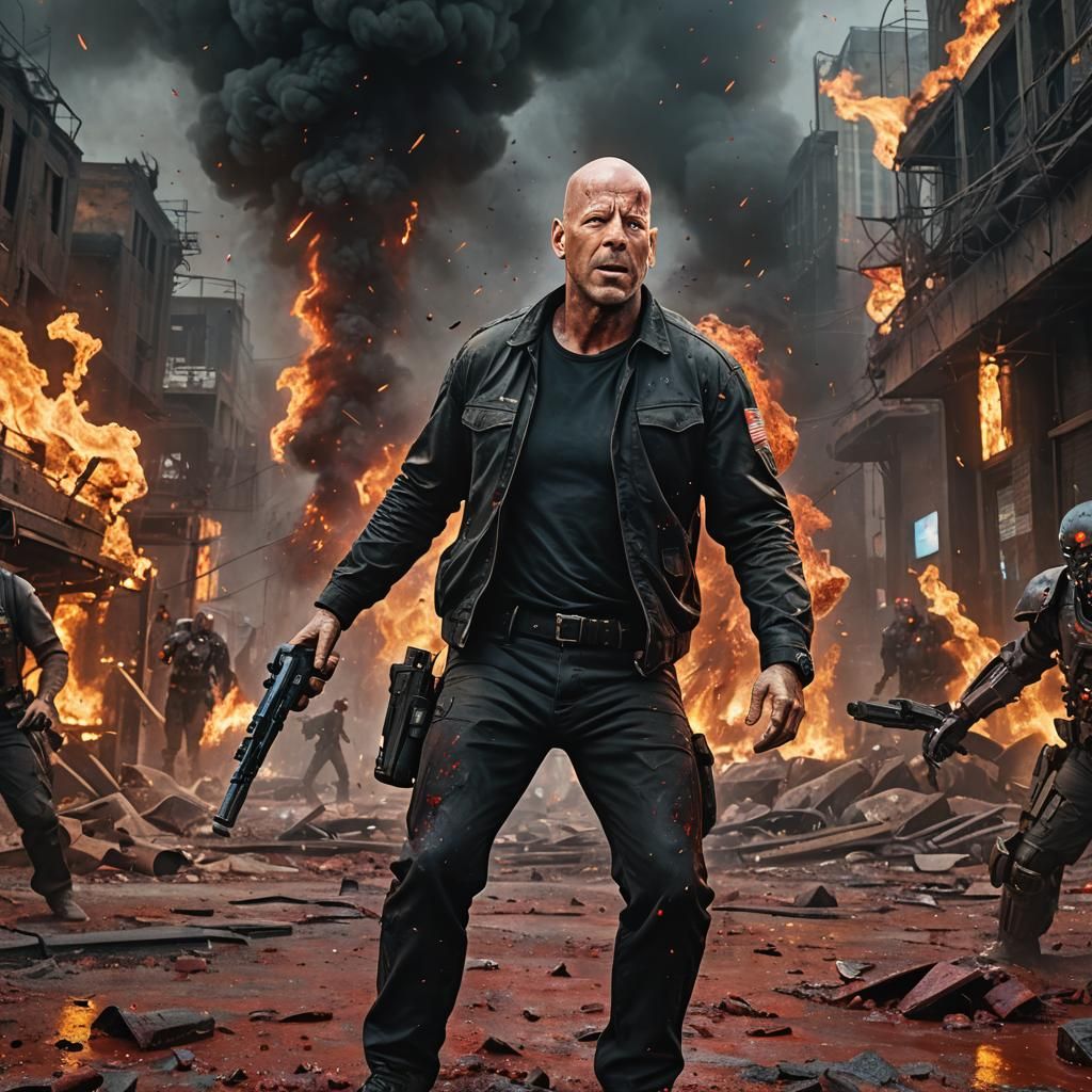 Action Hero Battles Robots in Wasteland Fire