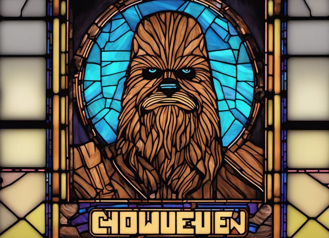 Chewbacca in Stained Glass, Cyberpunk Neon Style