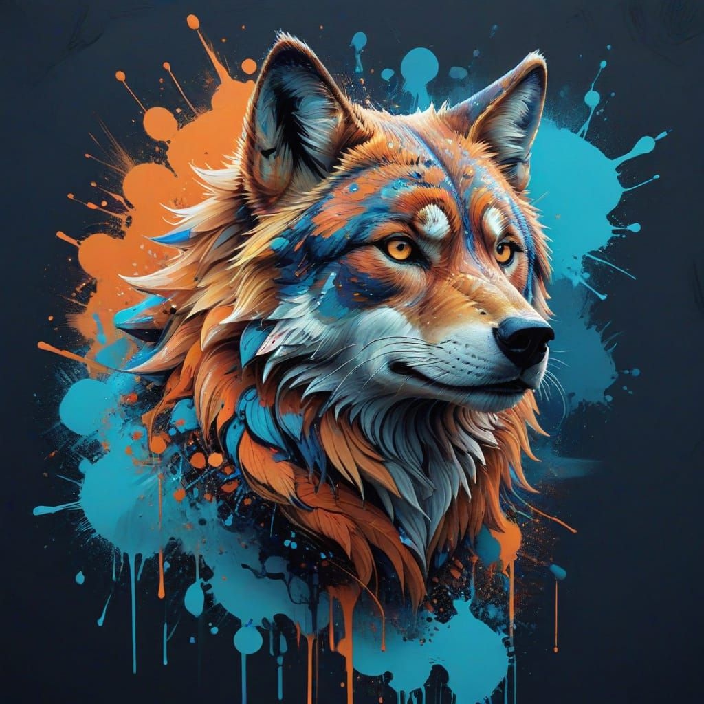 Vibrant Graffiti Wolf in Dynamic Blue Orange Gradient