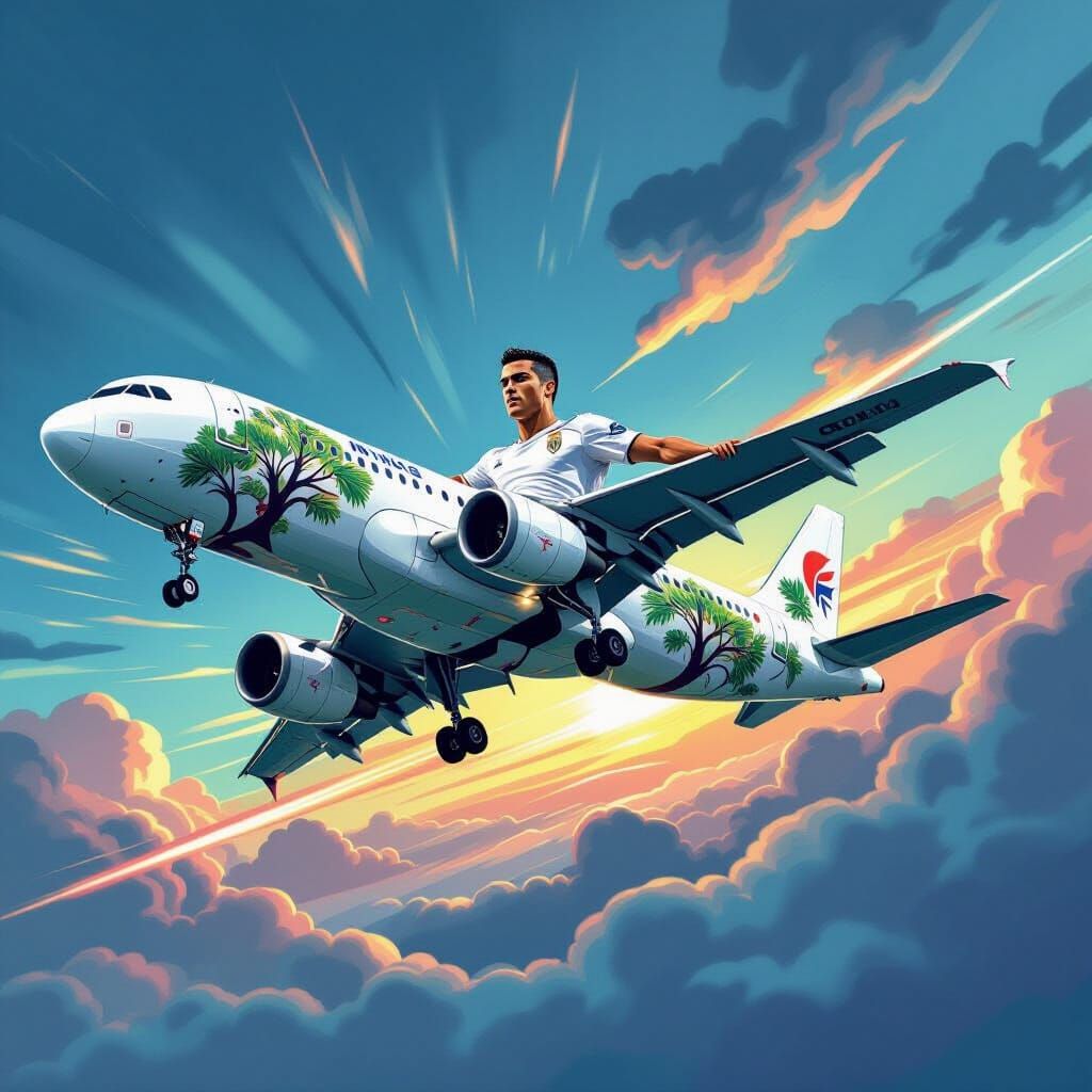Cristiano Ronaldo Flies Plane with Tree Art in Graphic Novel...
