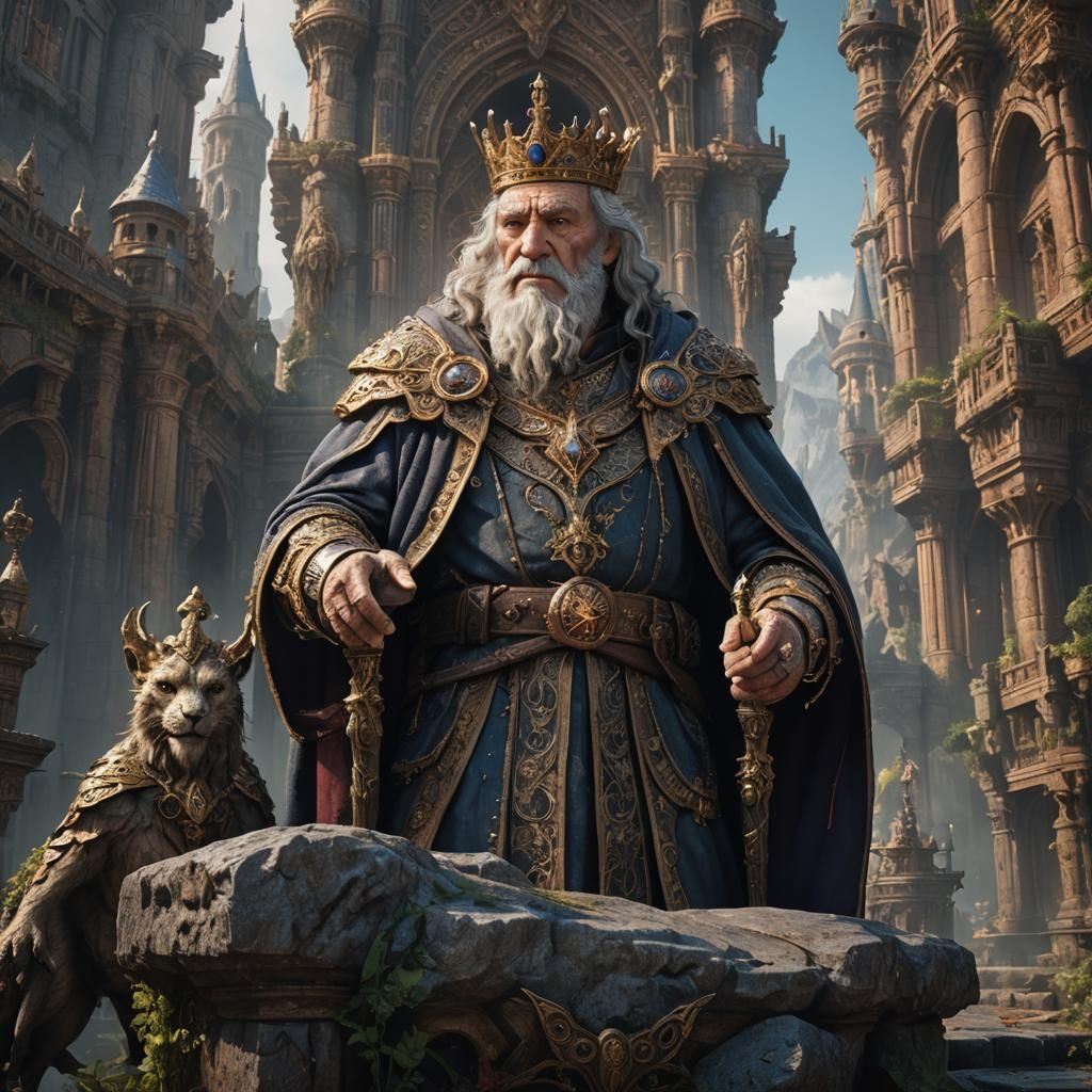 Detailed Matte Painting of a Virile Elderly King