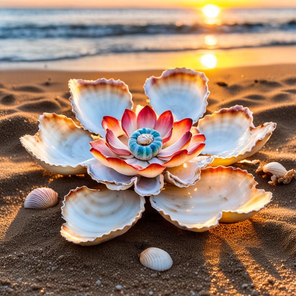 Seashell Lotus Flower at Sunset Beach