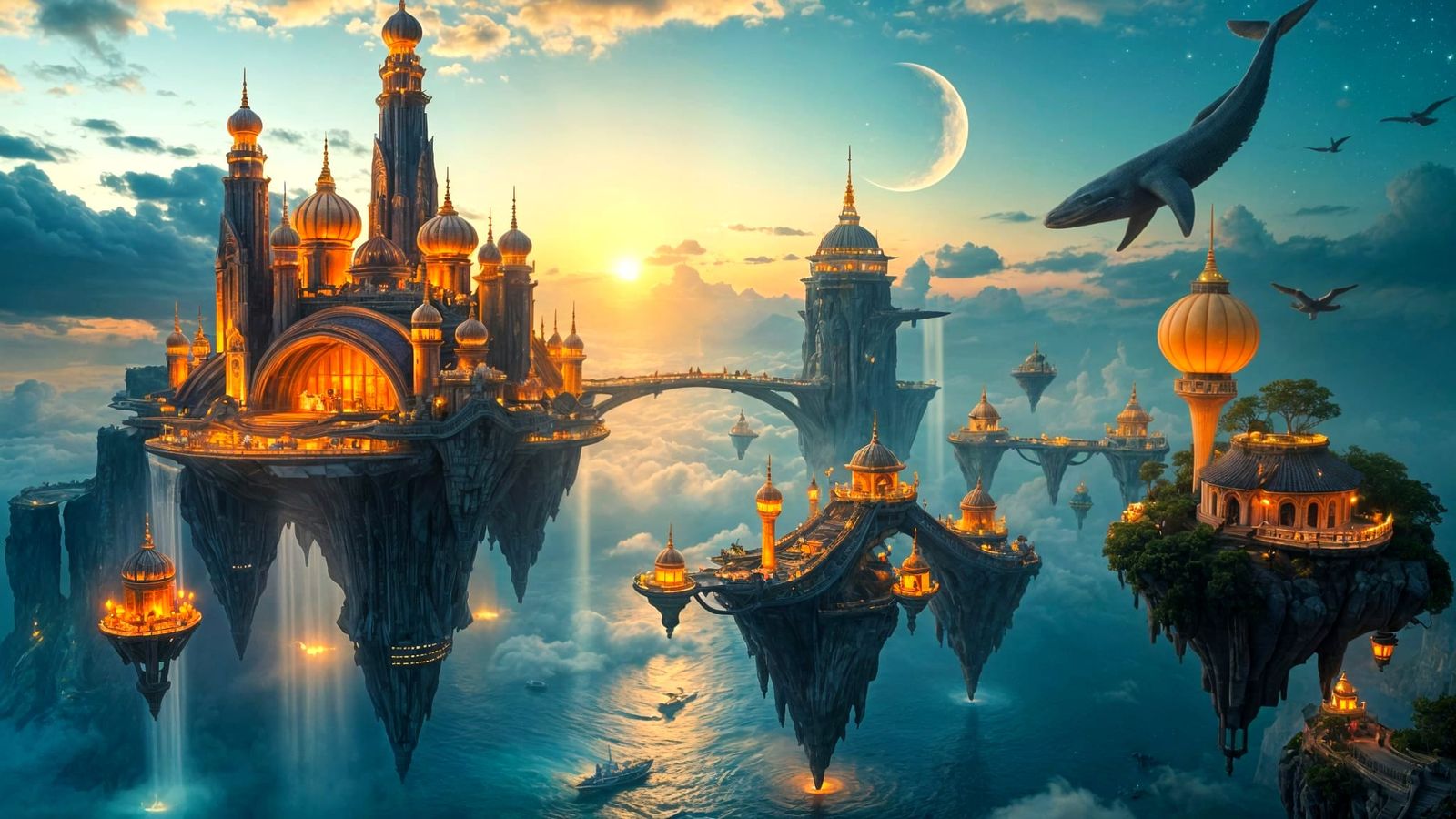 Twilight Floating City: Sci-Fi Temples in the Sky
