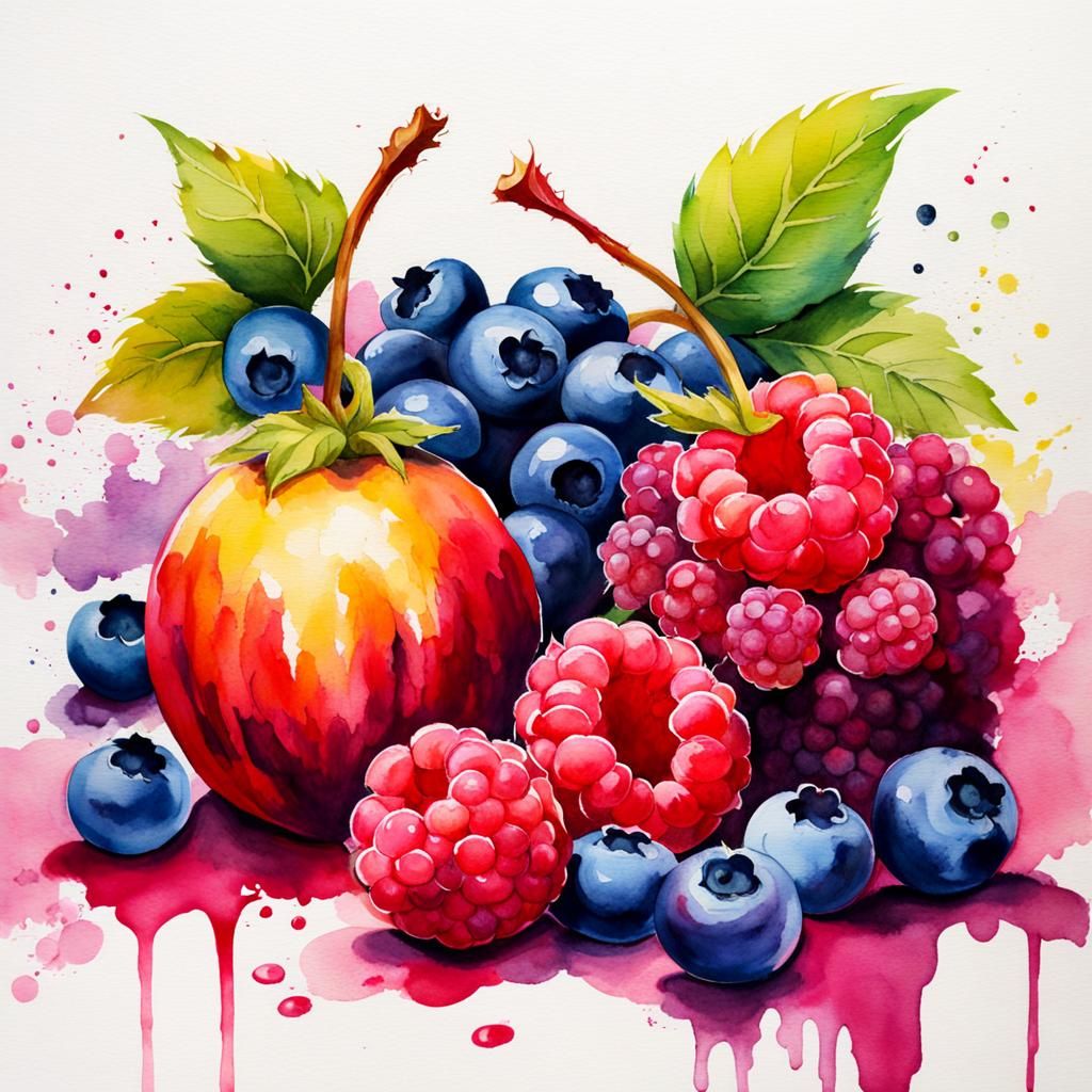 Cosmic Zombie Fruit Watercolor Painting