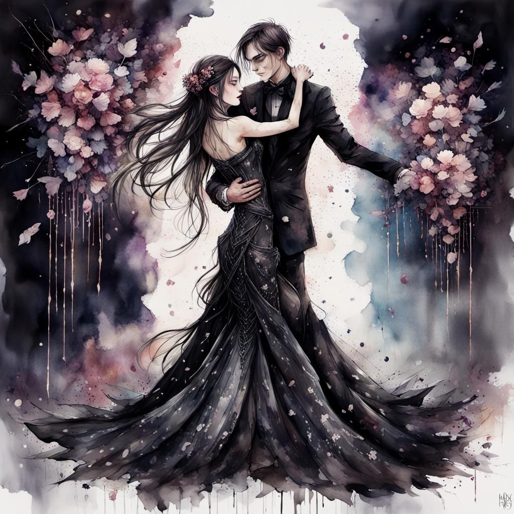 Gothic Wedding Fairytale in Digital Watercolor