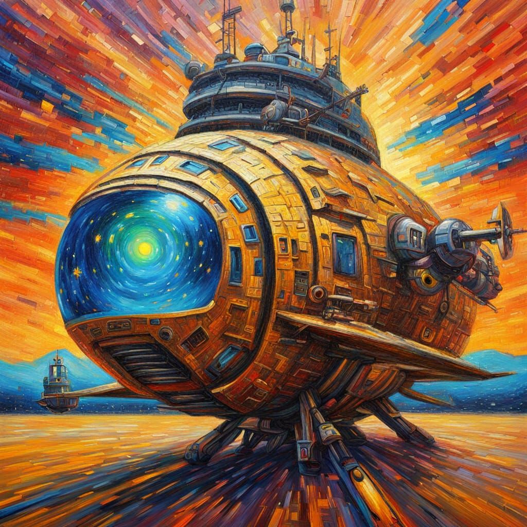 Starship Warping in Android Brain as Impasto Painting