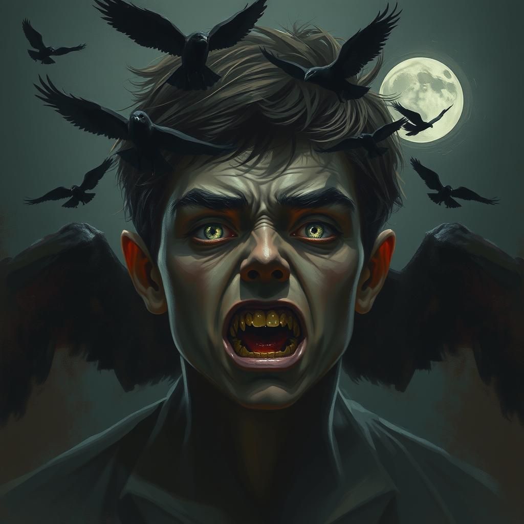 Eerie Man and Birds in Ominous Style