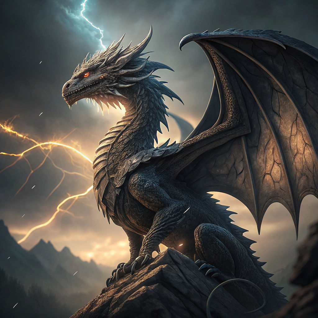 An ancient female black lightning dragon