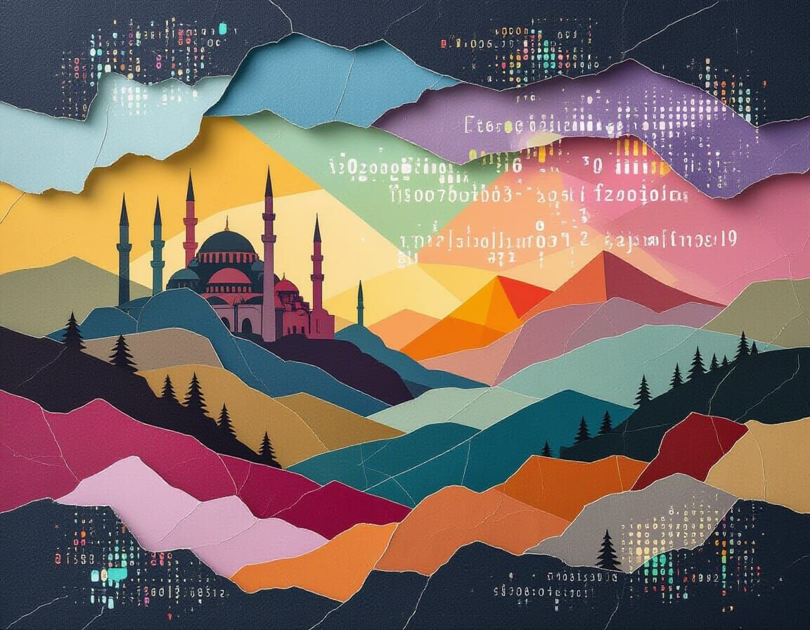 Abstract Paper Landscape with Glitchcore Lighting