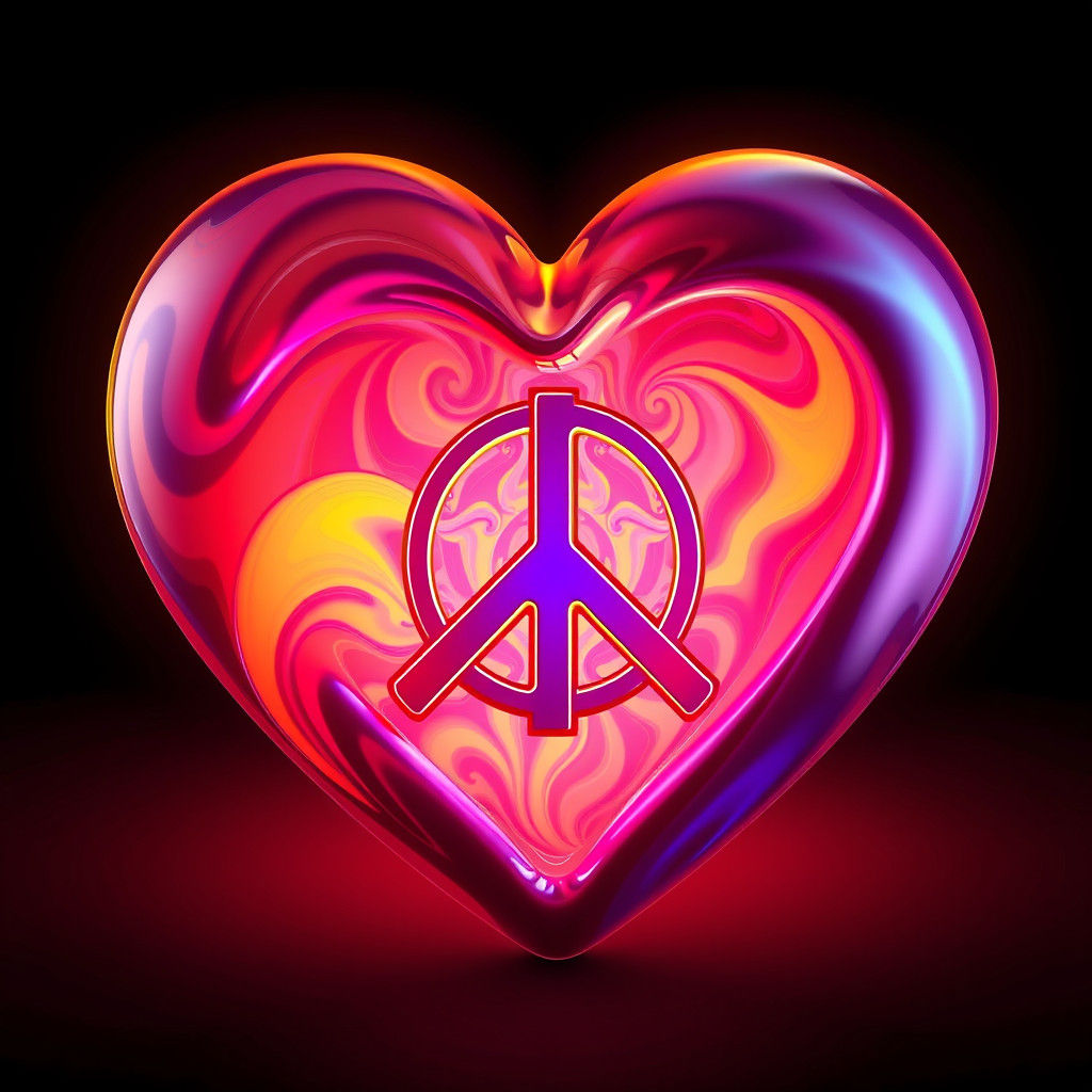 Psychedelic Peace Sign in Iridescent Heart