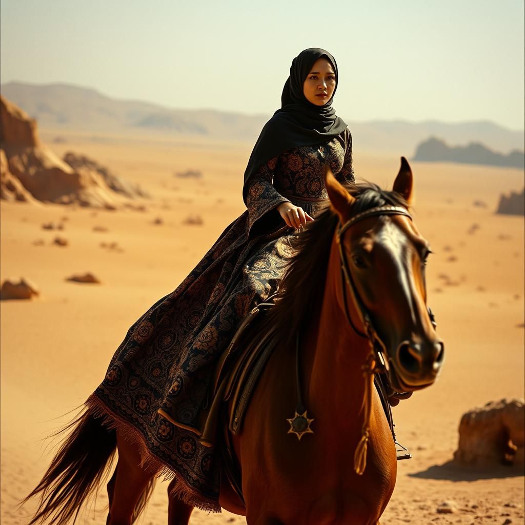 Javanese Woman Rides in Spaghetti Western Landscape