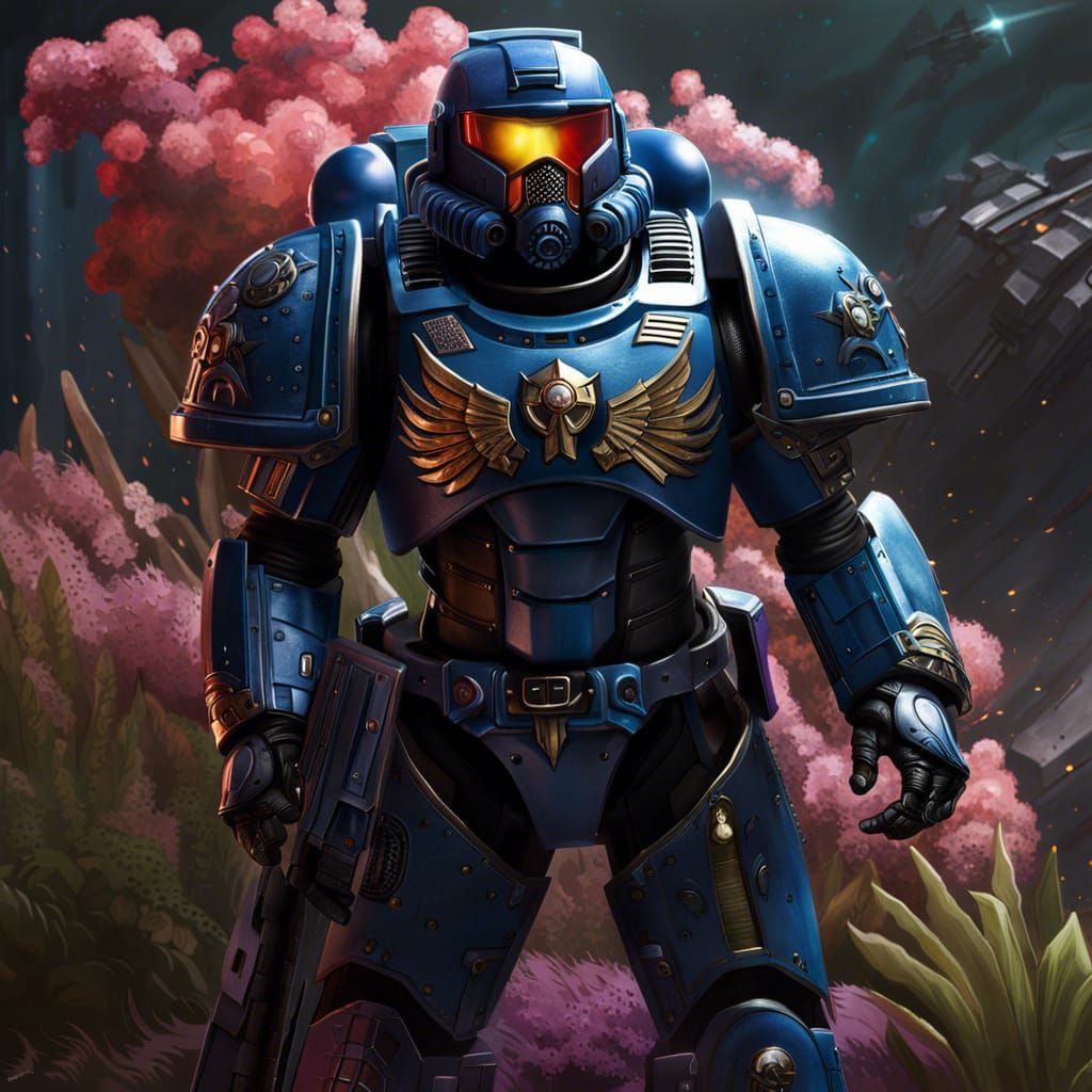 Experienced Space Marine in Alien Landscape