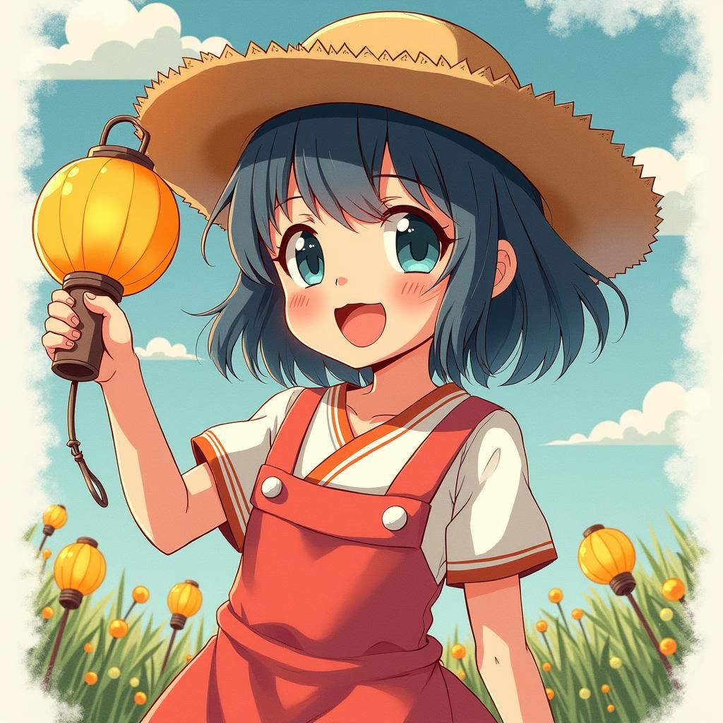 Playful Anime Character in Old School Manga Style