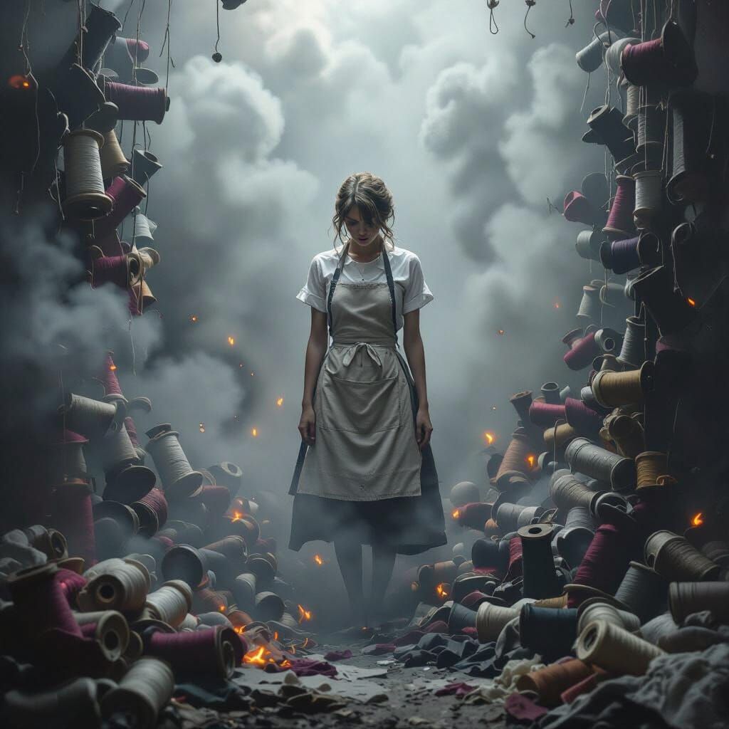 Melancholic Taylor Swift in Smoggy Tailor Shop