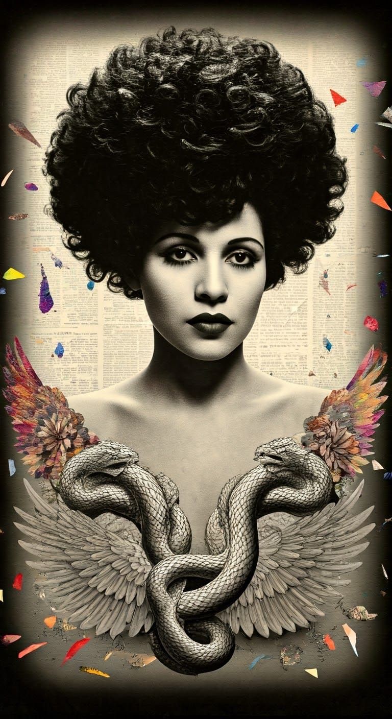 Avant-Garde Photogram Portrait with Geometric Serpents