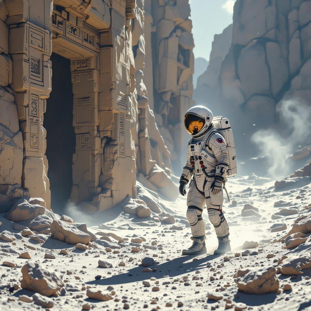 Astronaut Discovers Ancient Lunar Ruins in Hyperrealistic St...