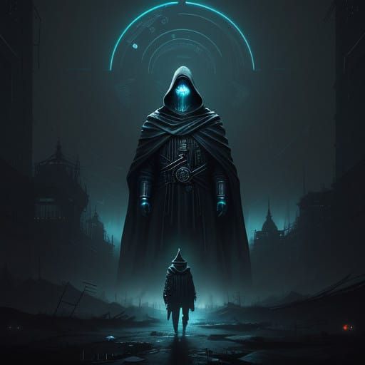 Mysterious Figure in Neon-Lit Futurism