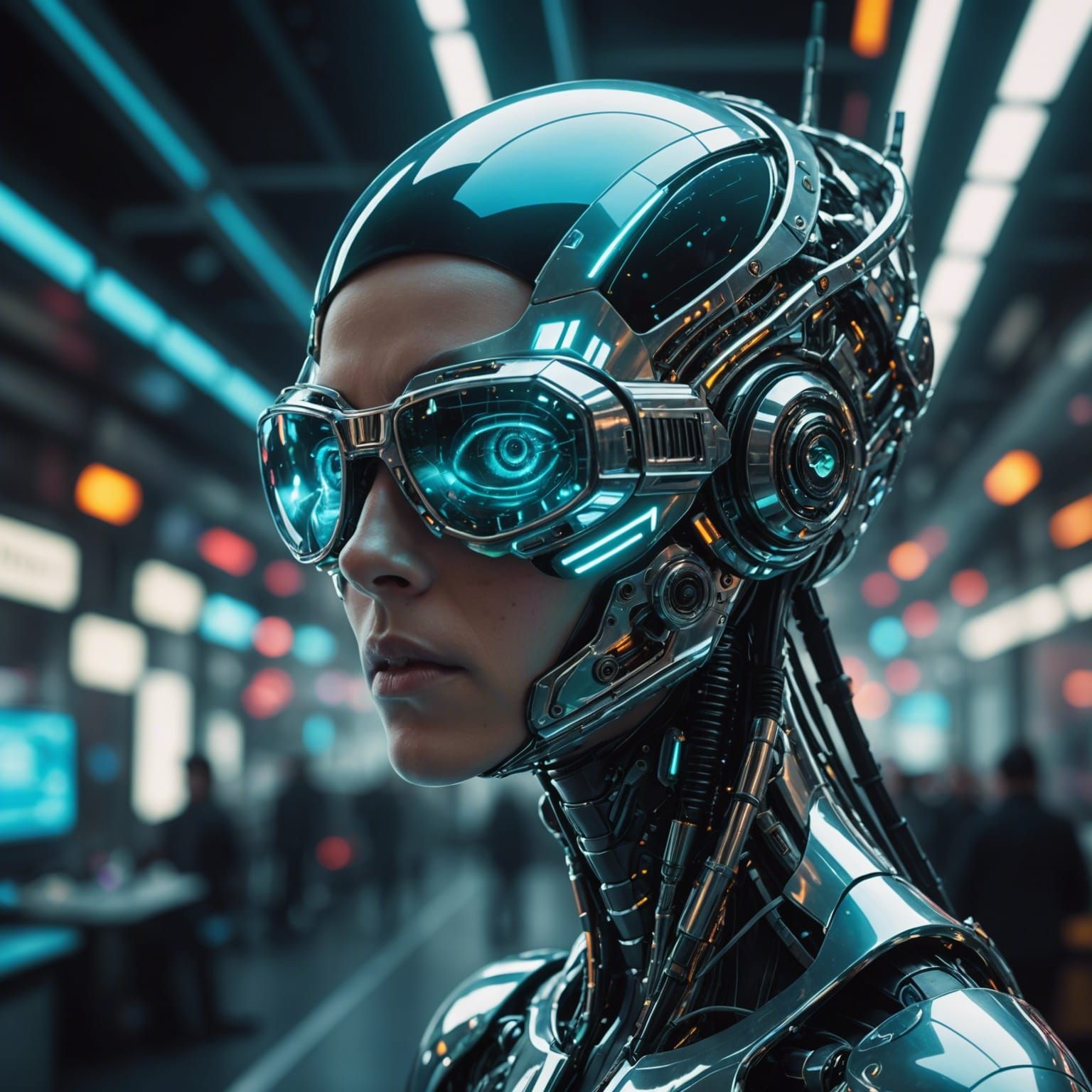 Cybernetic Figure Scans Alien Spaceships