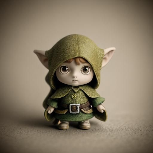 Vintage Cartoon Chibi Elf Sketch in Sepia