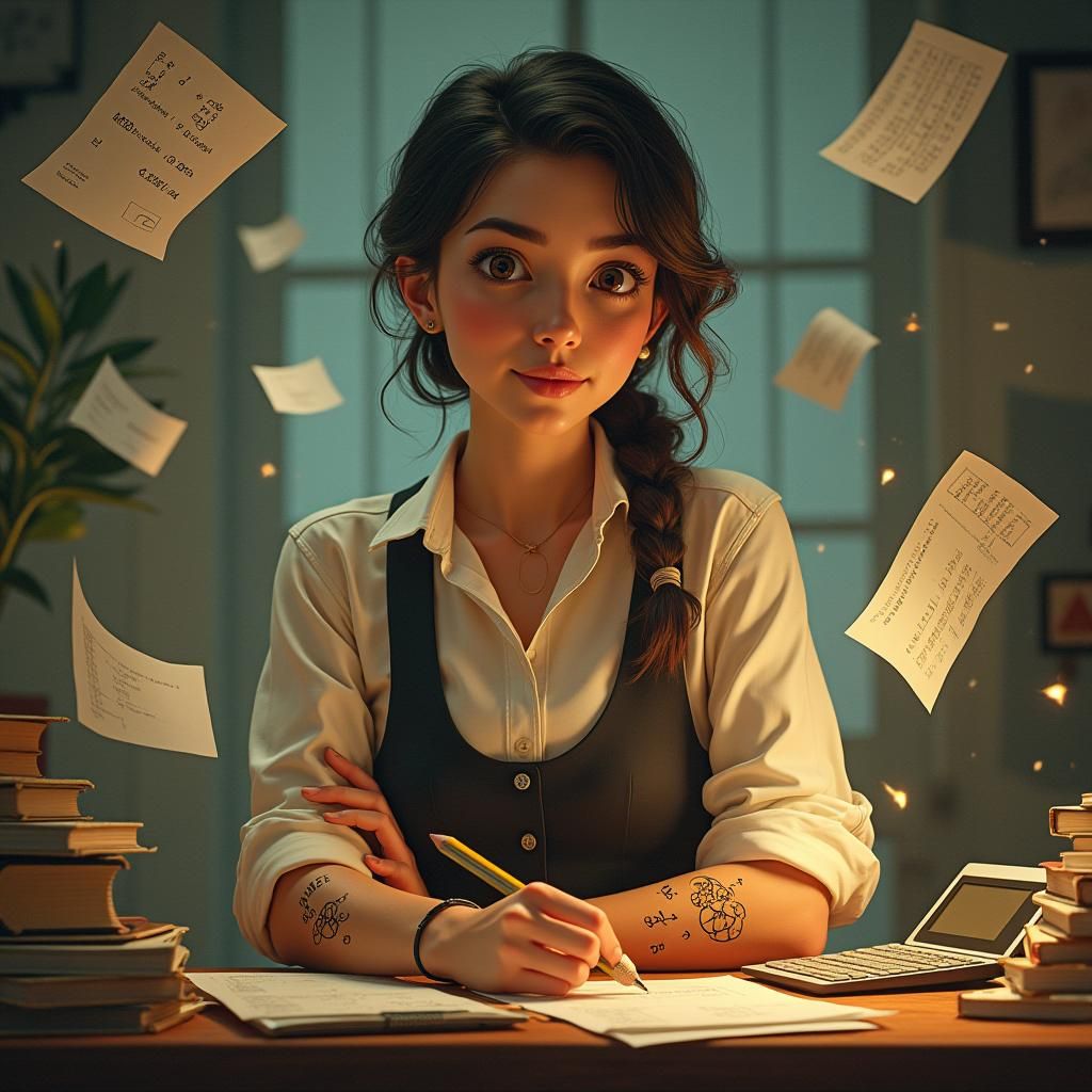 Accountant Portrait with Intricate Pencil Markings