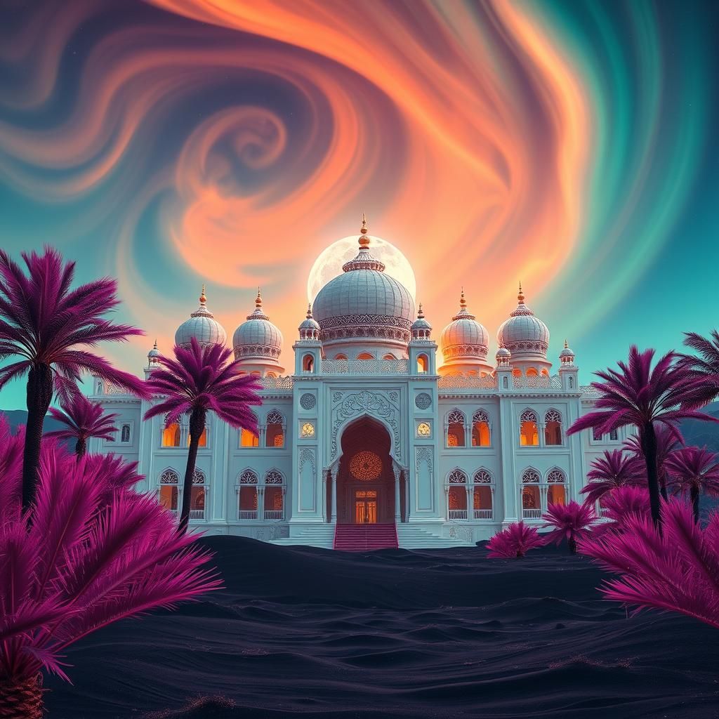 Majestic Arab Palace Under Northern Lights