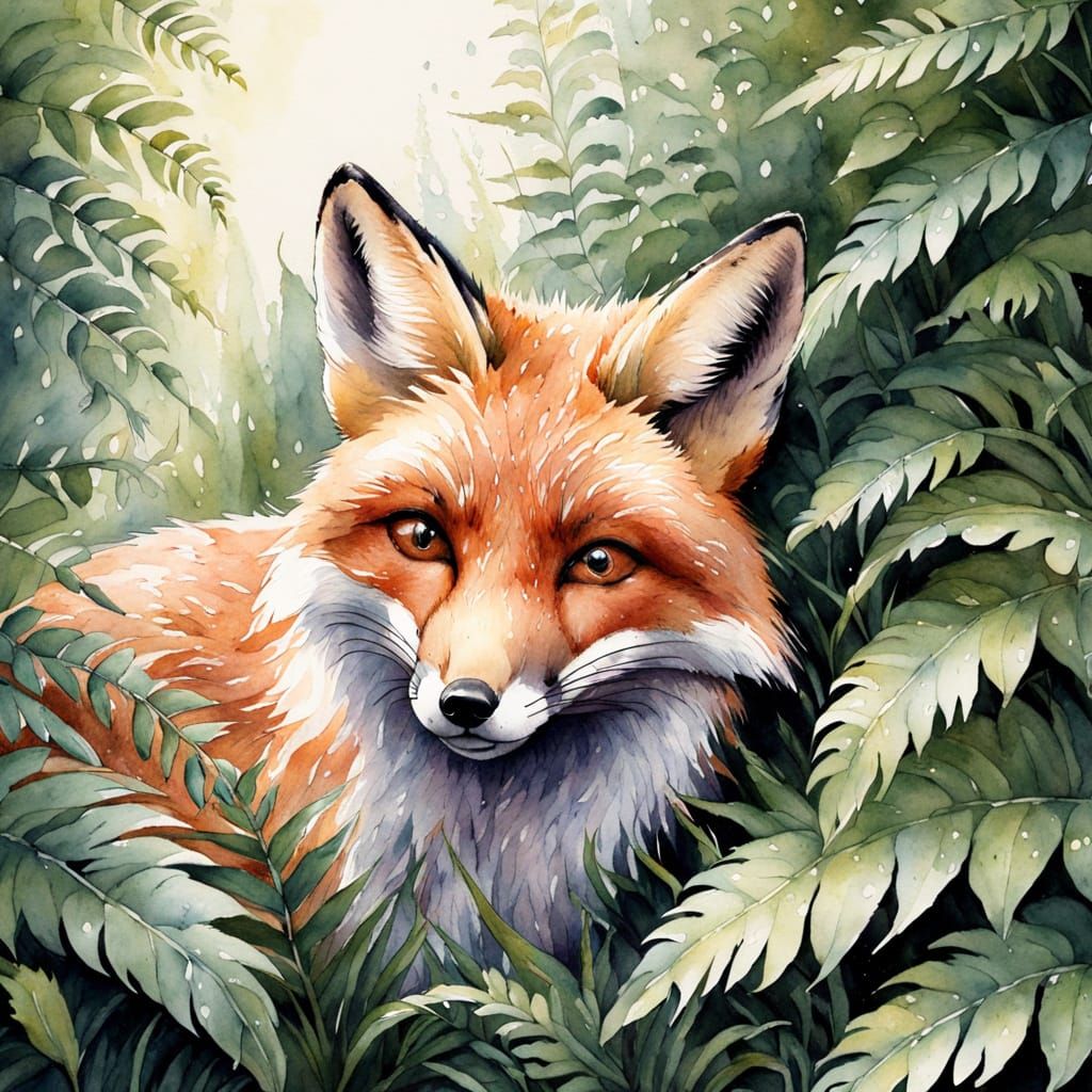 Fox in Watercolour Botanic Art