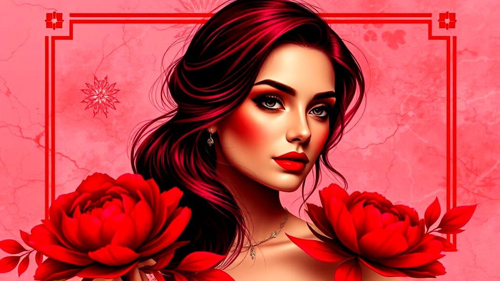 Elegant Woman in Vibrant Red Digital Art