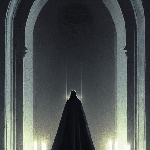 Sinister Faceless Nun in Dark Chapel