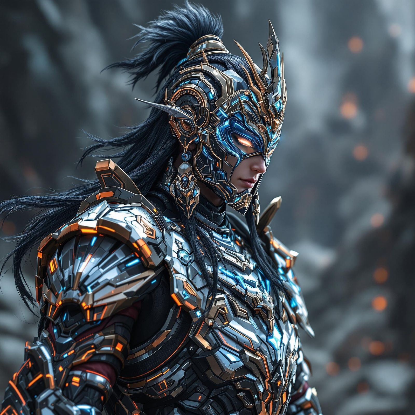 Futuristic Arjuna in Hyperrealistic Armor