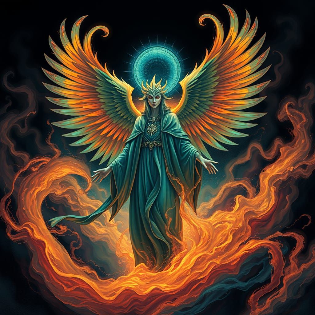 Mystical Tarot Reader with Phoenix Wings