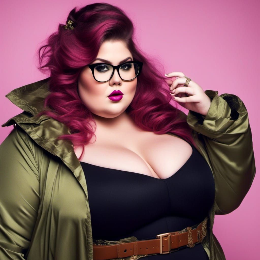 Curvy Woman Poses in Silk Coat for Selfie