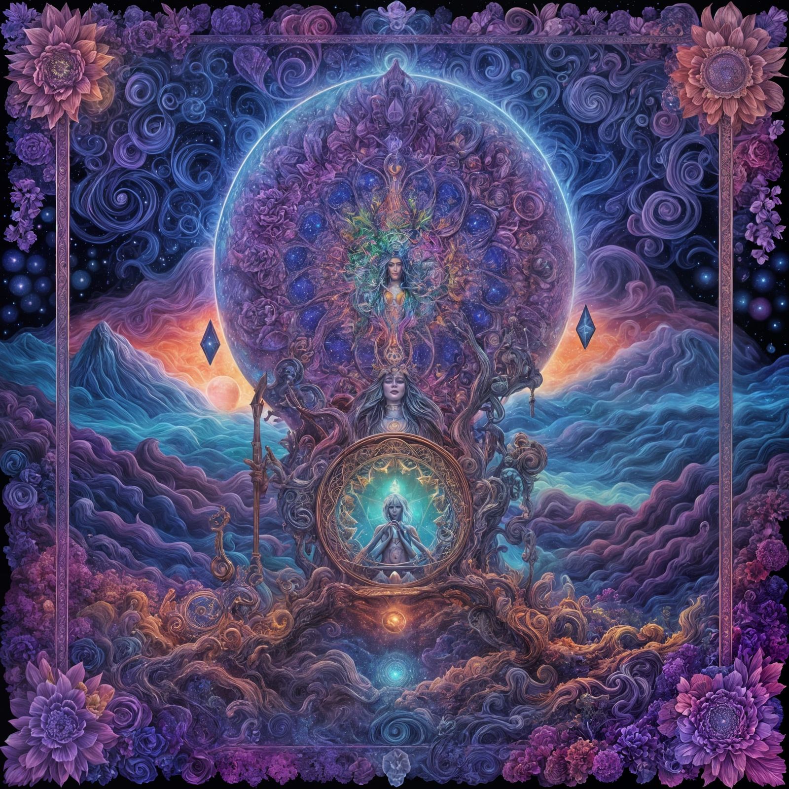 Cosmic Musician in Astral Void with Sacred Geometry