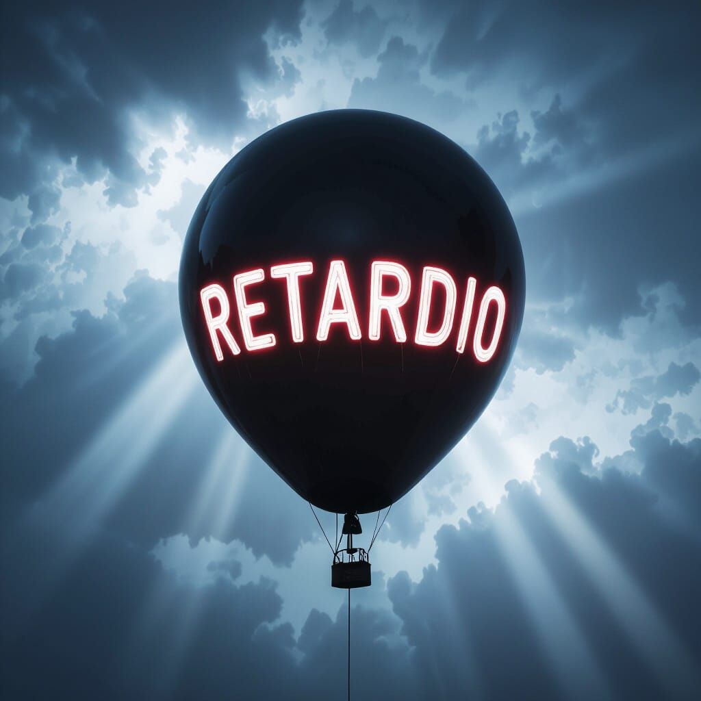 Black Balloon with Neon Text in Cyberpunk Style