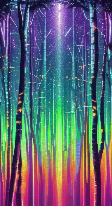 Holographic Pixel Forest in Neon Gradient