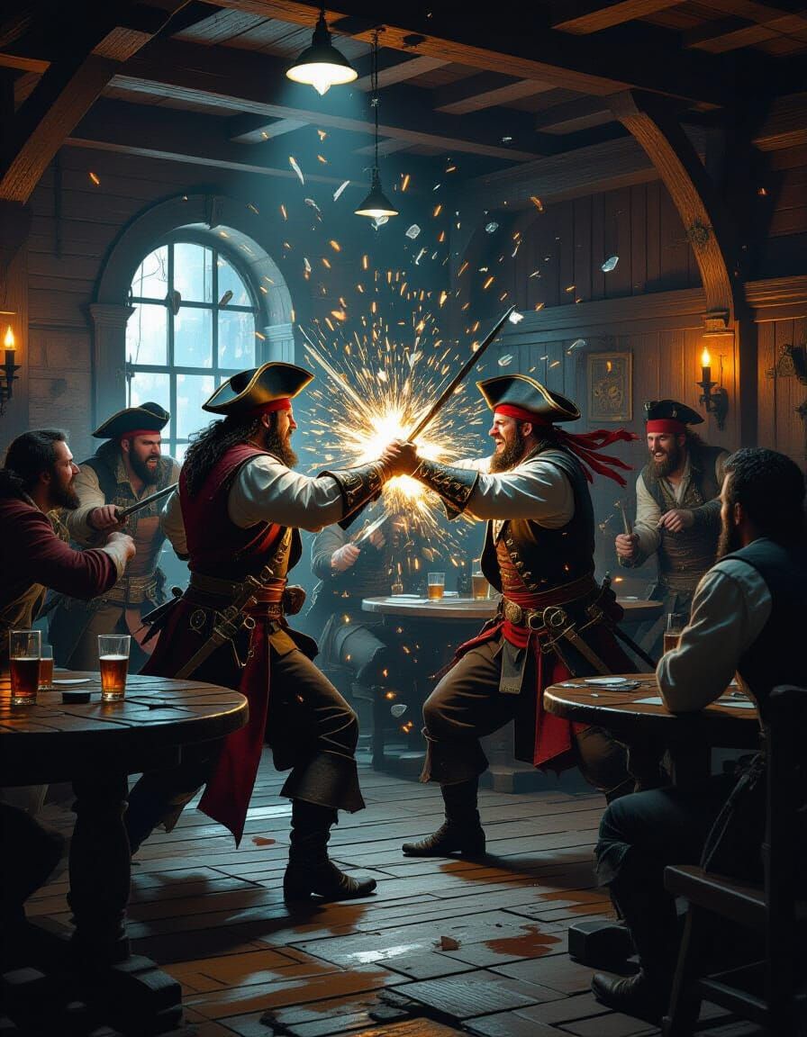 Photorealistic Pirates in a Tavern Bar Brawl