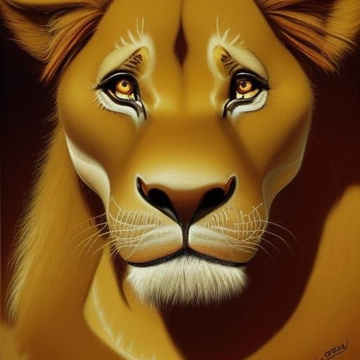Simba Oil Painting in James Gurney Style